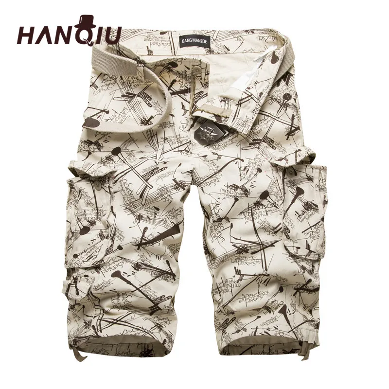 Shorts de algodão de bolso múltiplo masculino, shorts masculinos camuflados, calça casual ao ar livre, moda verão, 2023