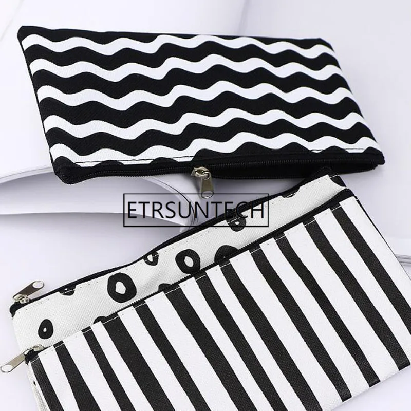 200pcs Simple Style Black White Stripes Cosmetic Bag Pouch Women Organizer Case Cosmetic Pouch Makeup Bag Toiletry Beauty Bag