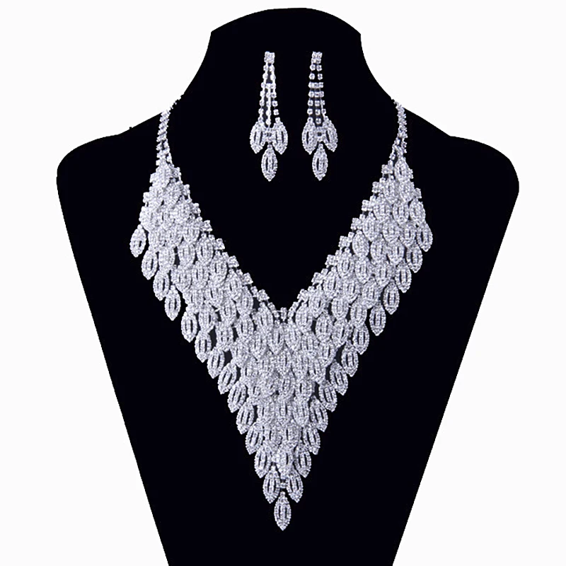 YFJEWE Wedding Gifts Crystal Jewelry Set Silver plated zinc alloy necklace for women long necklaces earring jewelry sets #N129