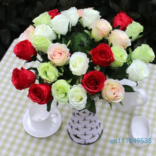 6 Stem Beautiful Artificial Flower Silk Rose Wedding Home decoration 6 Colors Available F194