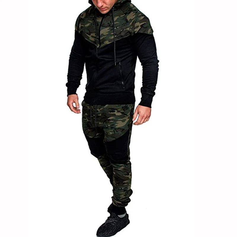 Nova moda masculina conjunto com zíper hoodies + calças conjuntos de treino masculino casual ternos de pista roupas esportivas masculinas calças de