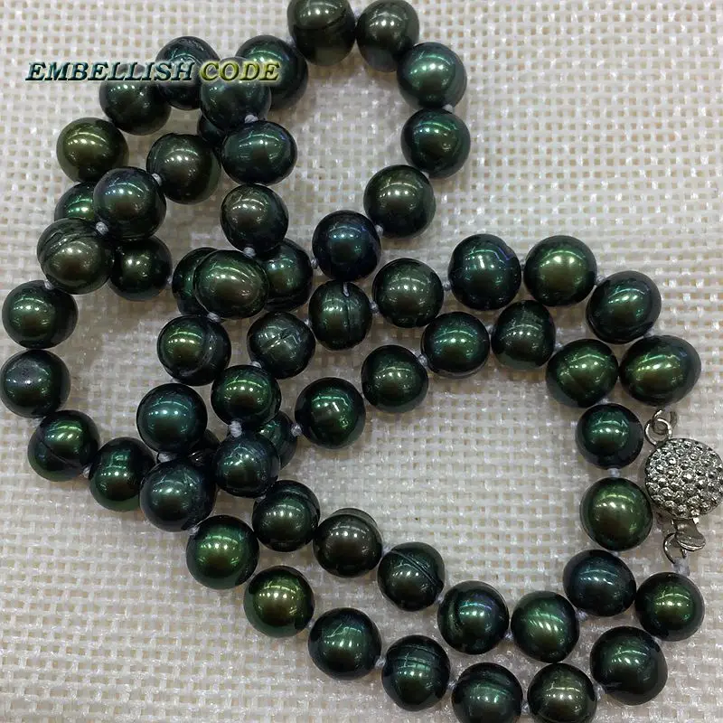 low price 7-8mm necklace bracelet set Promotions sale dark Malachite green real Cultured pearls necklace Classic style for women