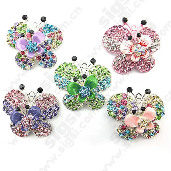 100pcs Sparkly Rhinestone Butterfly fancy pendant/charm designs for diy necklace girl'gift