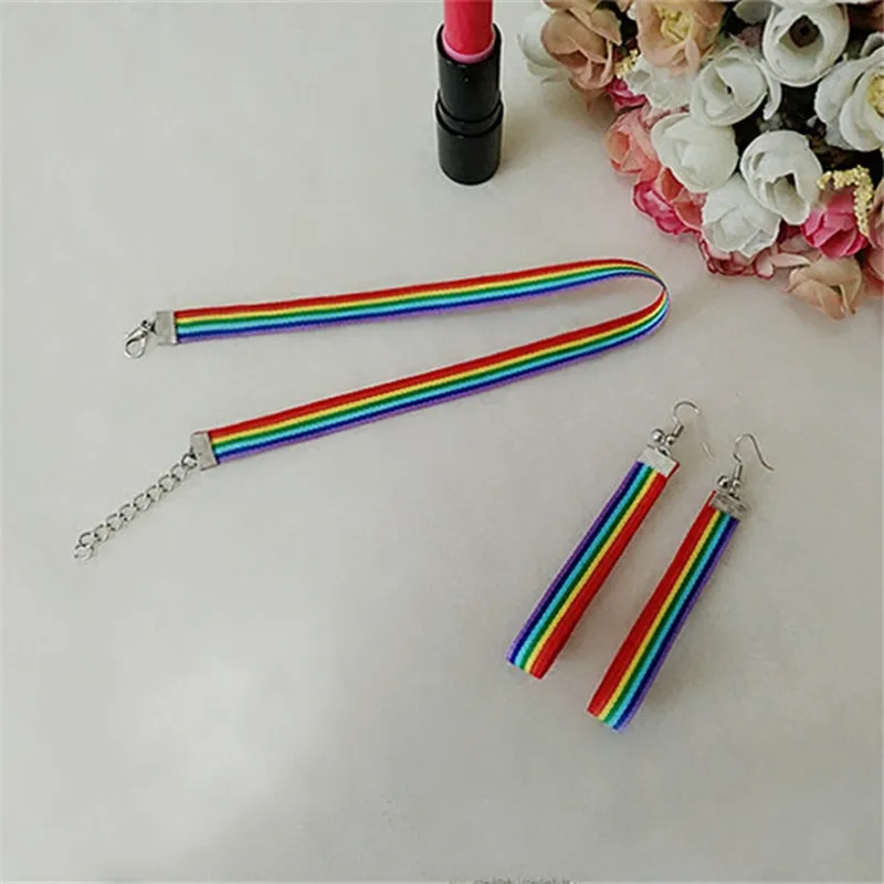 Cute Girls Colorful Rainbow Ribbon Choker Necklace For Women LGBT Gay And Lesbian Pride Necklace Jewelry Party Gift