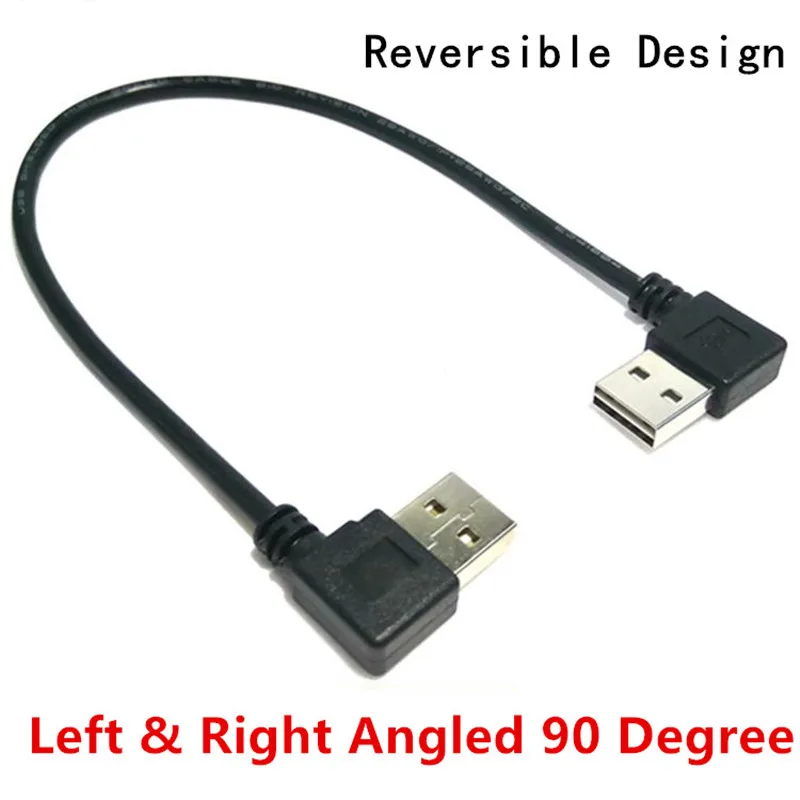 كابل USB لنقل البيانات, بتصميم قابل للانعكاس ، يسار ويمين ، 90 درجة ، كوع مزدوج