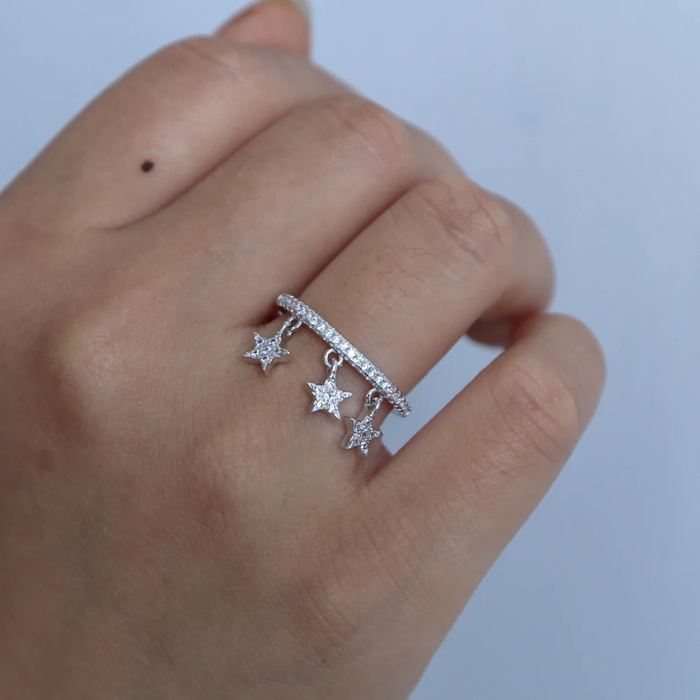 silver color fashion jewelry cz paved tiny star charm ring for lady women christmas gift high quality cubic zirconia jewelry