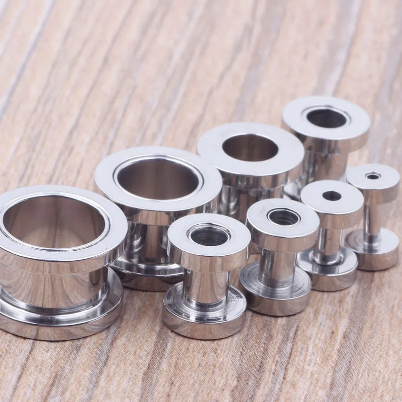 50 pcs/lot Stainless Steel Silver Ear Tunnel Plugs Ear Expander Stretchers Piercing Jewelry 2-10mm Pirsing Ombligo