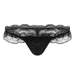 Culotte en dentelle à volants pour hommes, lingerie sexy, sous-vêtements, string, jockstrap