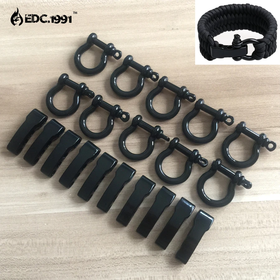 

200pcs/lot Steel Anchor Shackle Outdoor Camping Survival Rope Paracord Bracelet Buckles black