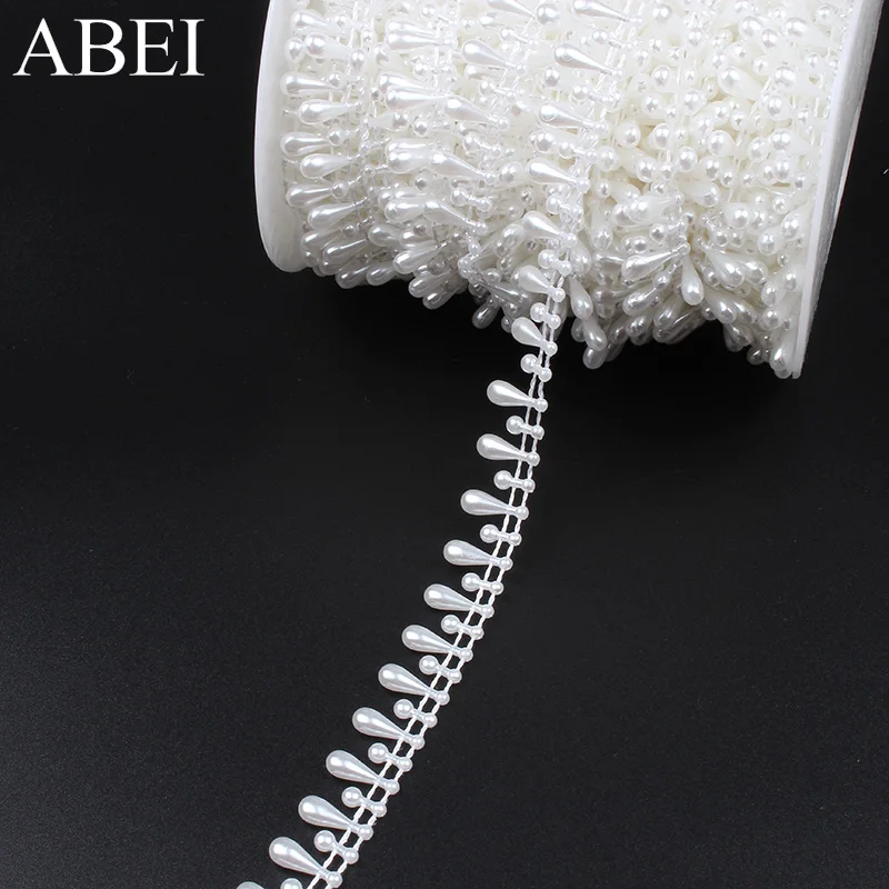 2yards/lot Beaded Lace Trims White Ribbon for Wedding Dress DIY Handmade Garments Accessories Home Party Decoration Special lace