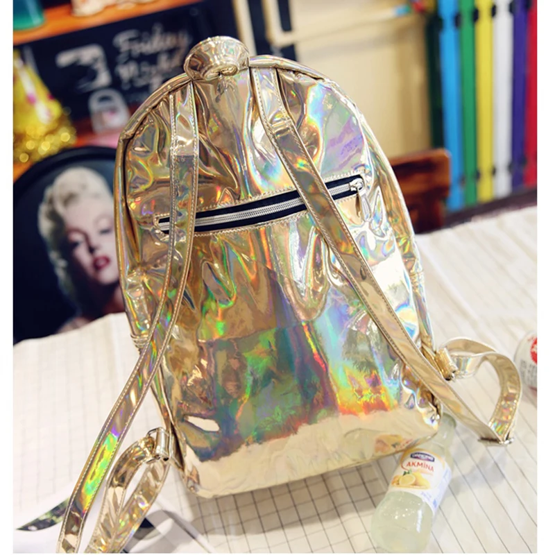 Women Backpack Silver Hologram Backpacks Laser Back Pack Men\'s Bag Leather Holographic Daypack Sac a Dos Mochila Masculina Bolsa