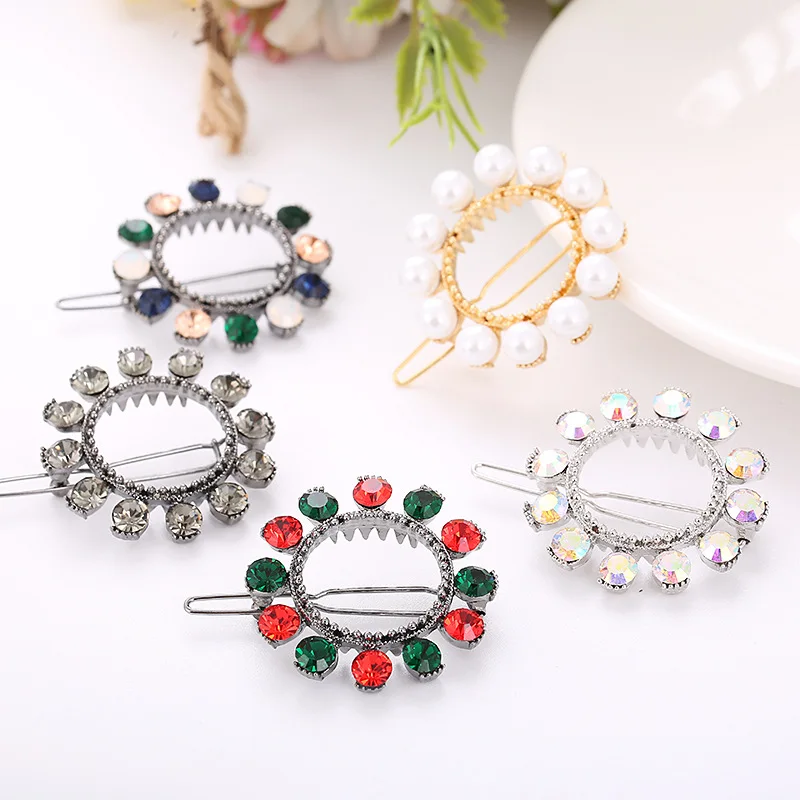 Women Fashion Hairpins Simulate Pearl Hair Clip Crystal Rhinestone Barrette Wedding Jewelry Styling Tools Women Hair Accessories