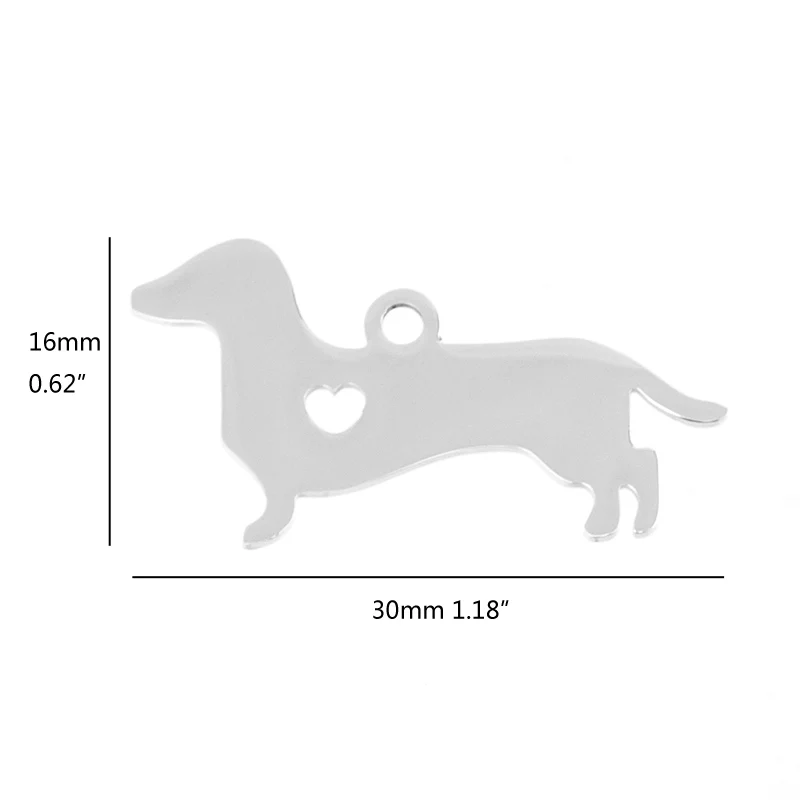 Simsimi Stainless steel love Dachshund dog Pendant small charms name heart tags blank pet tags both sides mirror polished 10pcs