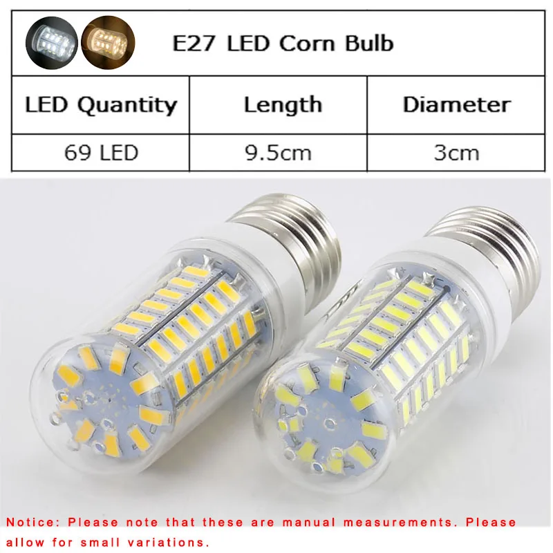 220V 69 LED Lamp Corn Bulb lights Lamparas SMD 5730 Lampada warm white E27 Bombillas candle Light Ampoule led Light Bulbs