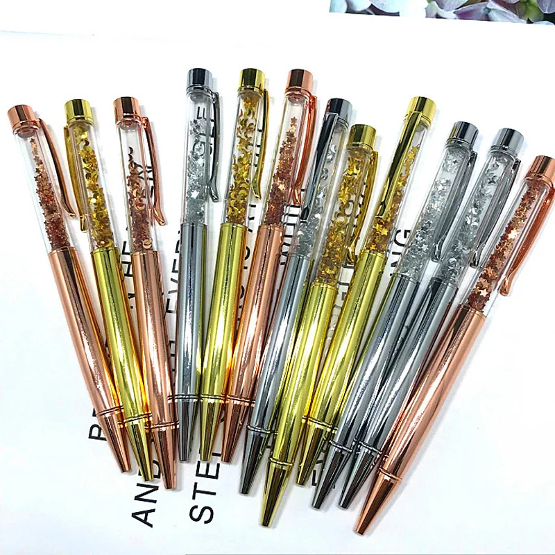 

10pcs/lot Creative Crystal Pen Diamond Ballpoint Pens Stationery Ball pen Metal Bling Pen 6 Paterns 30g