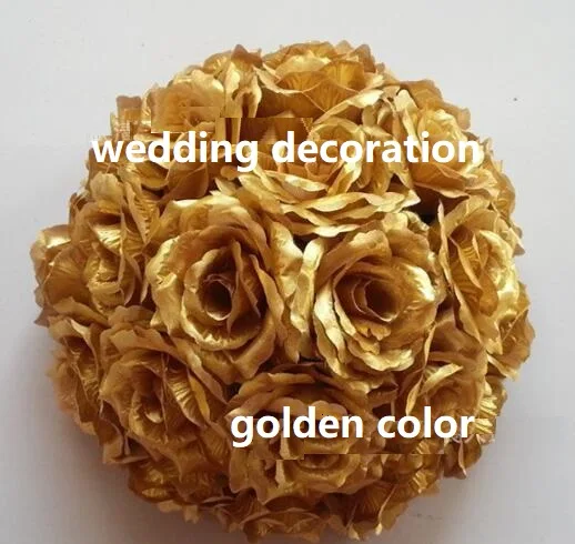 

12INCH Golden flower ball kissing ball wedding party decoration hanging ball golden color silk ROSE flower FB022