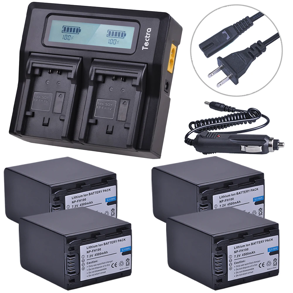 

Tectra 4Pcs NP-FH100 NPFH100 NP FH100 Camera Battery + LCD Rapid Dual Charger For Sony DCR-SX40 SX40R SX41 HDR-CX105 SR42E SR45E