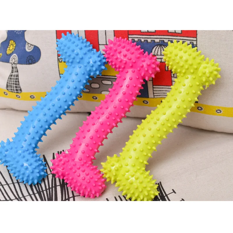 1PC Pet Dog Toys Cute Rubber Resistant Barbed Bones Bite Clean Teeth Chew Training Toy For Pet Dog Cat Puppy Random Color