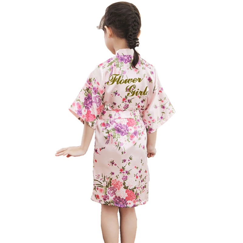 

Letter of "Flower Girl"Cherry blossom Kids Baby Wedding Robe Gown Children Kimono Nightgown Girls Summer Sleepwear Dressing gown