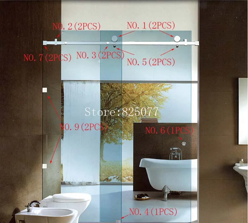 1PCS Stainless Steel (No glass & No Bar) Bathroom Sliding Door Hardware Frameless Shower Room Doors Whole Set Hardware HD10