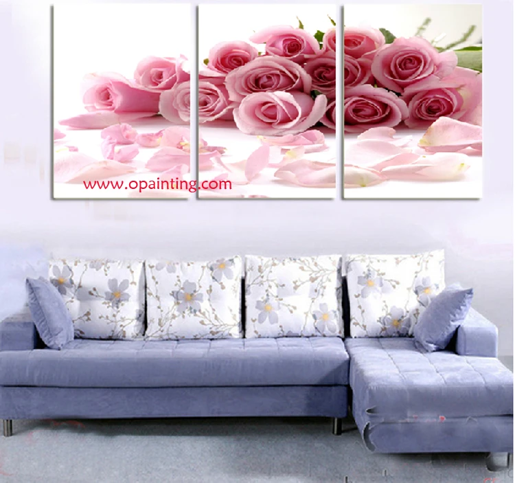 

Printing New Prints Decorative Paintings 3 Pcs Flowers Paintings Wall Pictures Realistic Pink Rose Printed Oil Painting