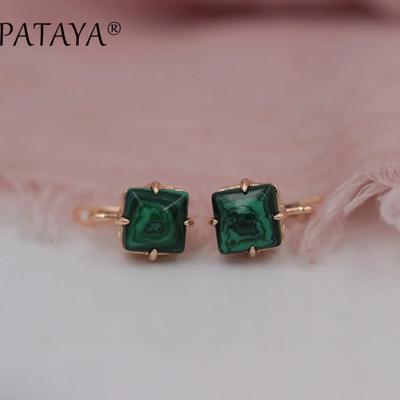 PATAYA New Arrivals Square Stripe Onyx Natural Stone Earrings 585 Rose Gold Color Dangle Earring Women India Jewelry Multicolor