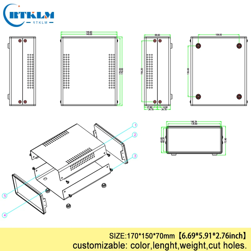 Electrical junction instrument box Iron box for electronics project housing diy iron control switch case 170*150*70mm