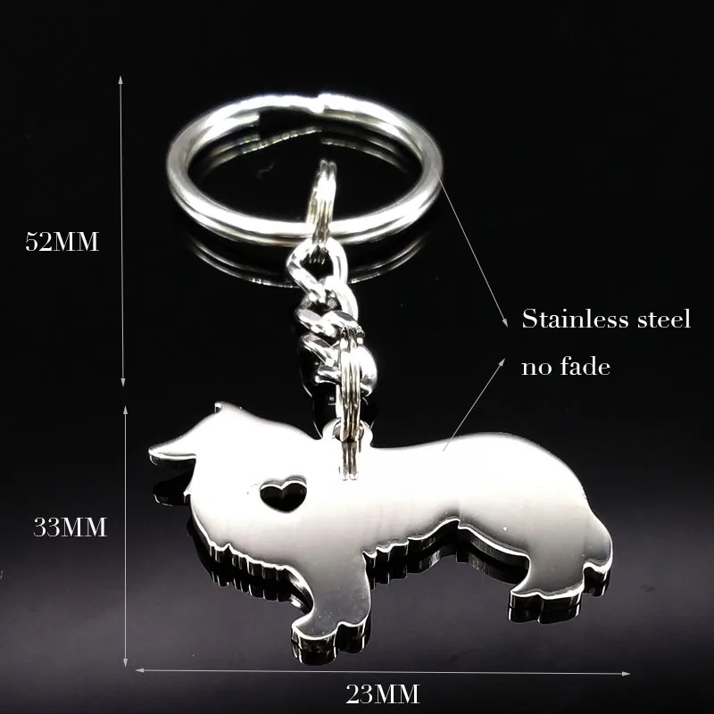 2024 Cute Border Collie Dog Silver Color Stainless Steel Keychain for Men Love Dog KeyChain Jewelry chaveiro K963S01