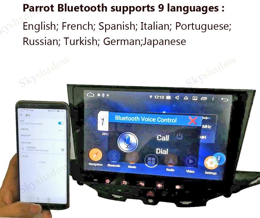 extra fee for  Parrot Bluetooth supports 9 languages English French Spanish Italian  Portuguese  Russian Turkish German Japanese