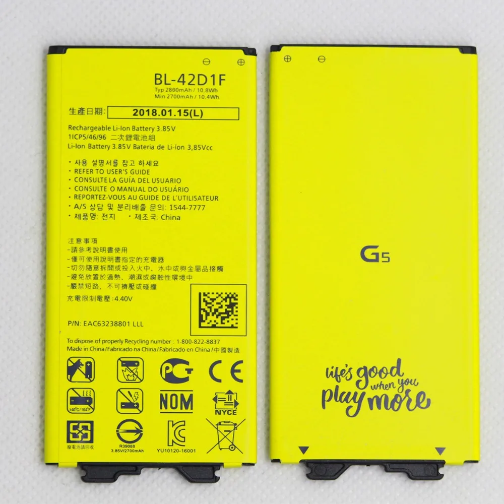 5pcs/lot Mobile Phone Battery BL-42D1F For LG G5 VS987 US992 H820 H840 H850 H830 H831 H868 BL 42D1F 2800mAh Internal Battery