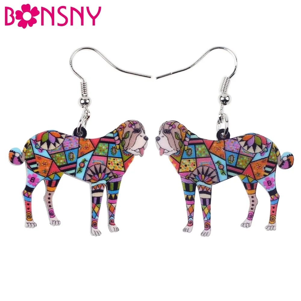 Bonsny Big Long Animal Acrylic Dangle Drop Saint Bernard Dog Earrings 2016 News Style Fashion Jewelry For Girls Women Children