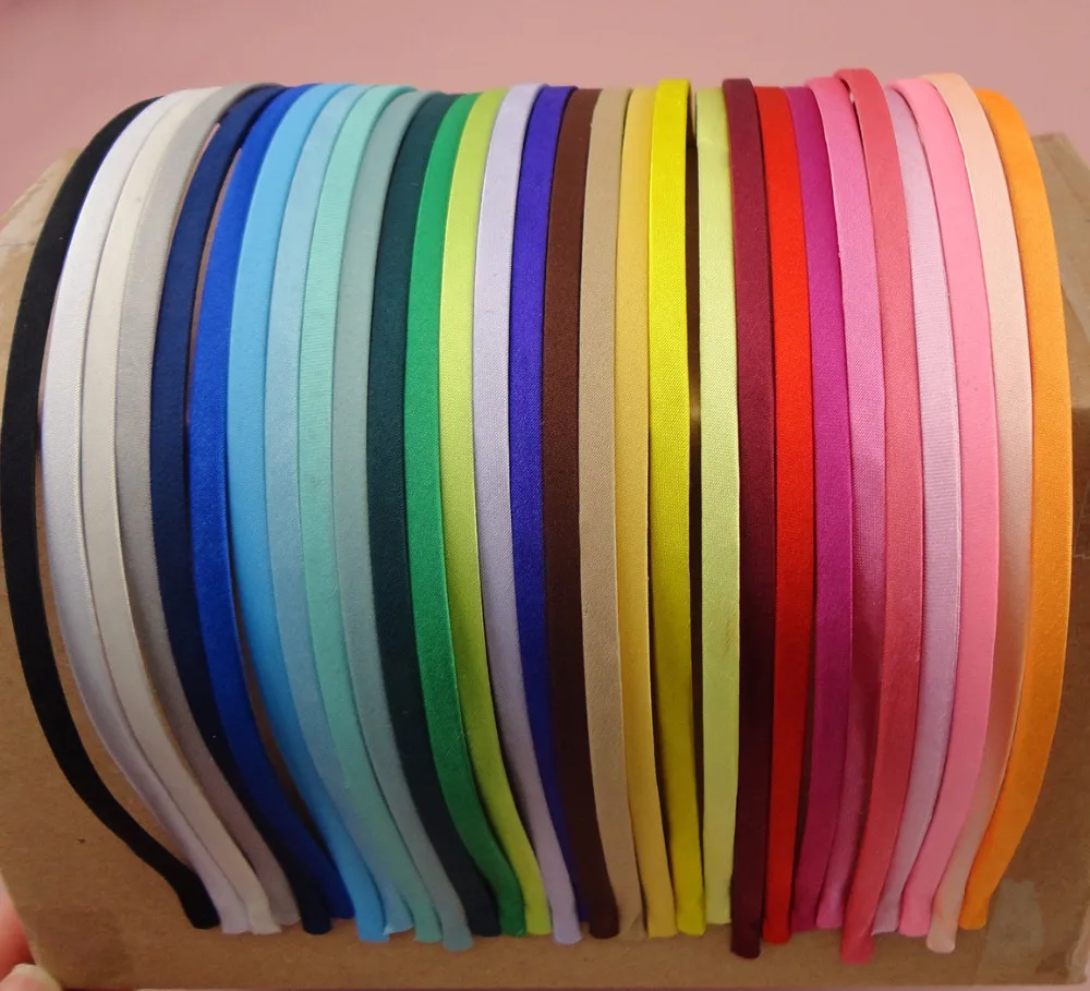 10PCS 5mm Assorted Colors Satin Fabric Full Covered Plain Metal Hair Headbands hairbands for DIY hair jewelry