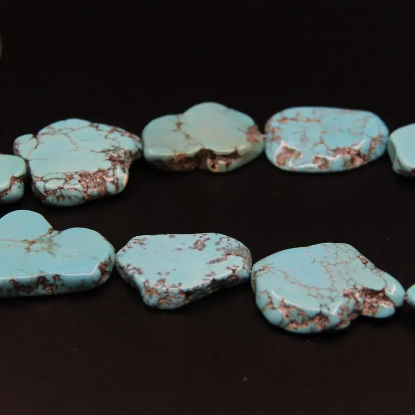 2Strands/Lot Natural Blue Turquoises Slab Slice Loose Beads,Raw Magnesite Howlite Nugget Pendant Beads For DIY Necklace Jewelry