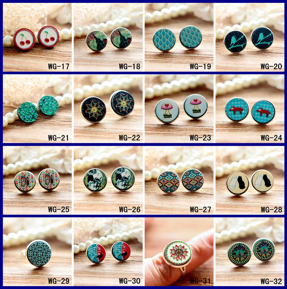 

10PCS WG-3D Embossed 16mm Round Coloured Drawing pattern Laser Cut wood Cabochon DIY for Rings, Earring,Brooch,Necklace(17-32)