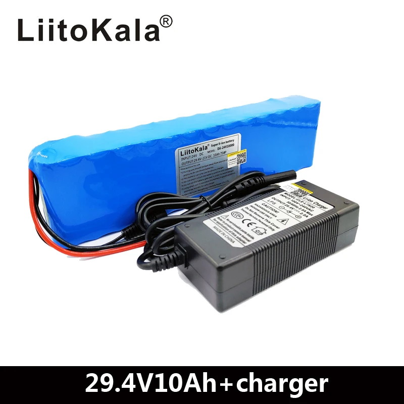 Liitokala DC 24V 10ah 7S4P batteries 15A BMS 250W 29.4 V 10000 mAh Battery for motor chair set Electric Power + 29.4V 2A charger