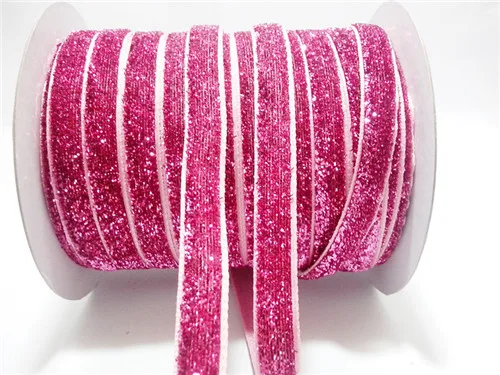 50 yards 48colors Sparkle Glitter metallic Velvet ribbon Headband Clips Bow wedding decoration party decor DIY  3/8\