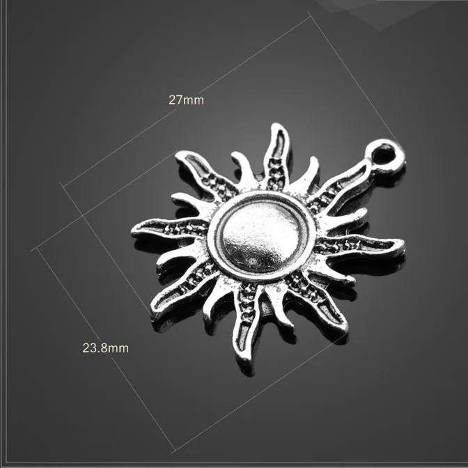 High Quality 20 Pieces/Lot 23.8mm*27mm Alloy Silver plated Or Bronze Plated Religious Sun Charms For Jewelry Making