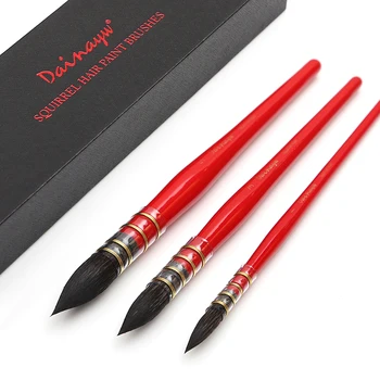 Dainayw 3 브러쉬 라운드 다람쥐 머리 수채화 페인트 브러쉬 세트 아트 페인팅을위한 수제 페인트 브러시 구 아슈 워시/걸레 아크릴