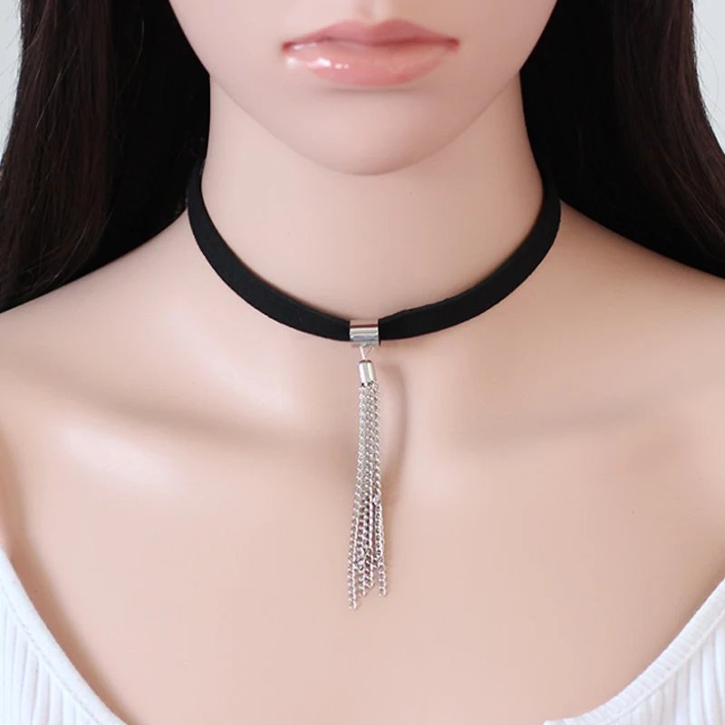 Black Velvet Chokers 2Colors Fashion Accessories Punk Tassel Pendant Round Chain Choker Necklace for Couple Lovers Jewelry 2023