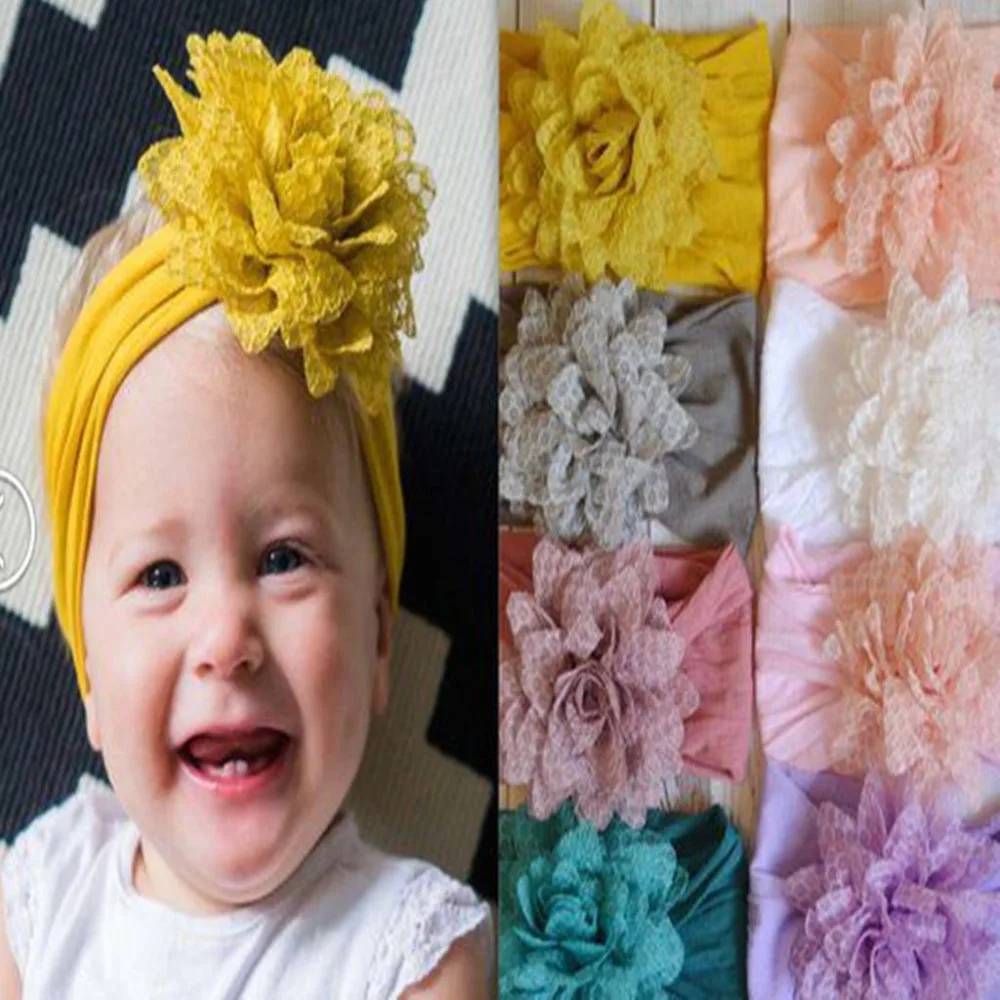 New baby Hair Accessories Candy Colors Girls Headband Rose Flower Girls Hair accessories Lovely Lace Floral Baby Headband