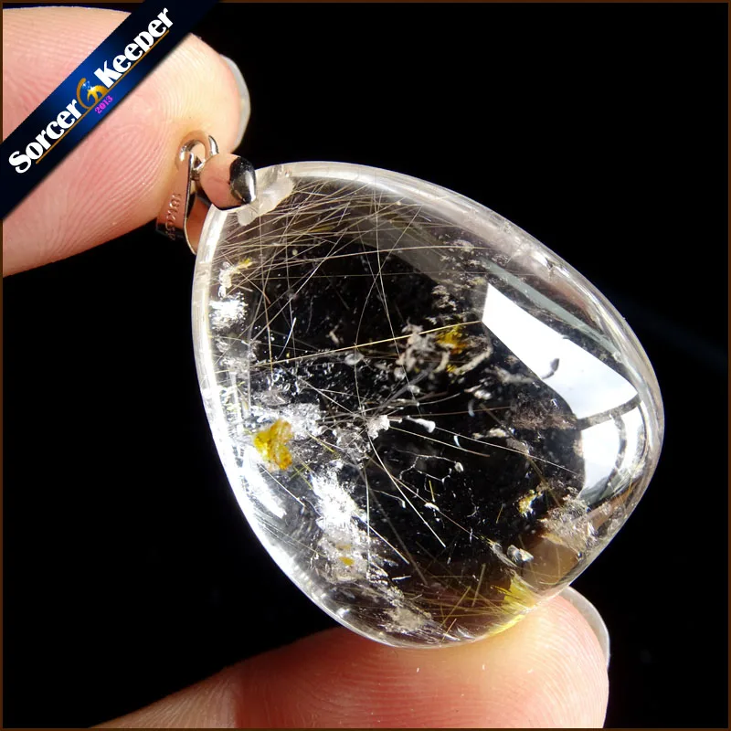 Rare Natural Quartz Gold Rutilated Garden Quartz Crystal Love Necklace Pendant natural minerals Fish Tank Beads SS766