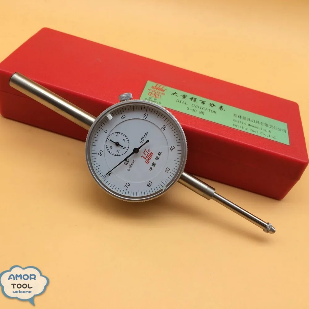 SHAN Dial Indicator 0-30mm/0.01mm Dial Test Gauge Large Measuring Range Aluminum Body Micrometer Precision Tools