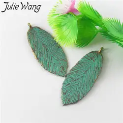 Julie Wang 10pcs Antique Green Bronze Leaves Alloy Patina Charms For Necklace Pendants Findings Jewelry Making Accessory