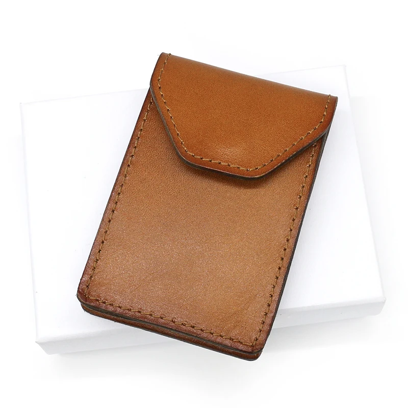 Business Card Case Genuine Leather Luxury Vintage Men Bus Name ID Credit Card Holder Cowskin Women Mini Coin Purses