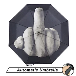 Wind Resistant Folding Automatic Umbrella Cool Middle Finger Auto Luxury Big Windproof Women Men Rain Umbrella Sun Umbrellas