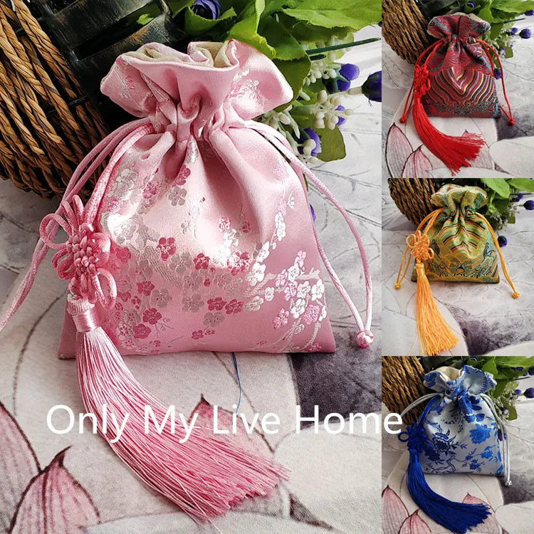 3 size Large Chinese knot Silk Brocade Jewelry Pouch High End Luxury Drawstring Jewellery Gift Pouches Suede Lined Storage Bags