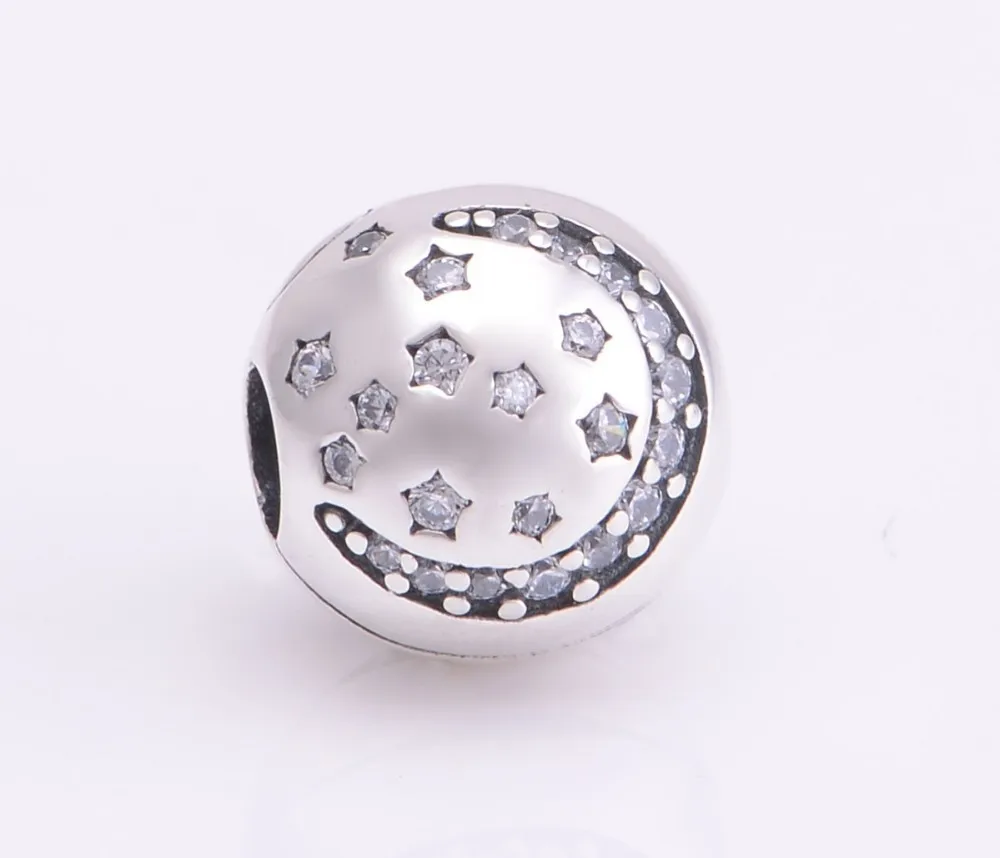 

Pave Sparkling Zircon Moon & Star Christmas Clip Charms 925 Sterling Silver Fits Pandora Charms Bracelets