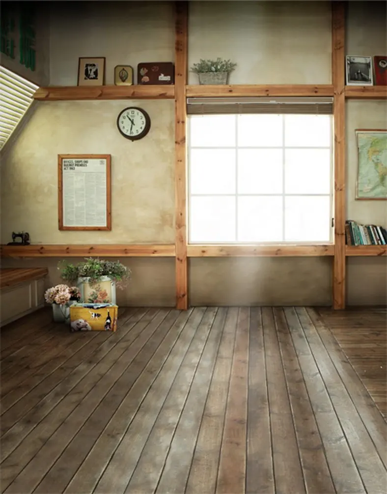 

5x7ft Wooden Floor Old Room Photography Backdrops Photo Props Studio Background