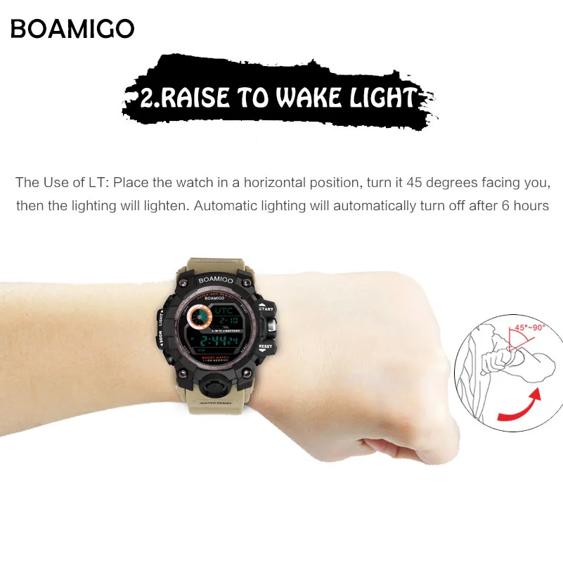 BOAMIGO brand men digital sport military watch UTC DST time auto led boy swim shock waterproof wristwatches Relogios Masculino