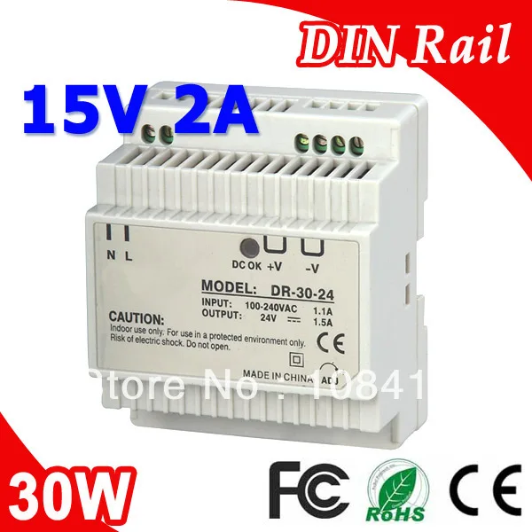 

DR-30-15 LED Din Rail Switching Power Supply 15V 2A 30W Output